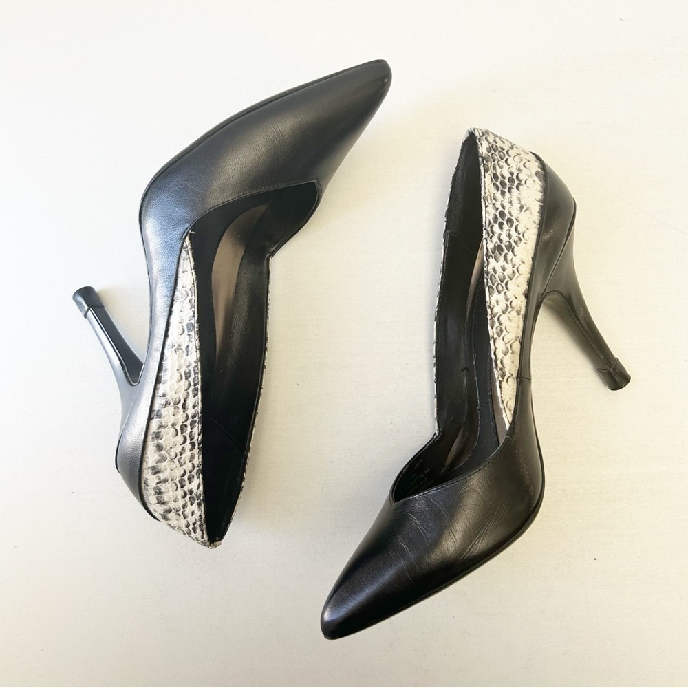 Calvin Klein Black and Snake Print Leather High Heels Pointed Toe Pumps Size 7 - Picture 10 of 15